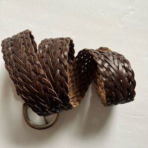 Mixit brown genuine leather braided silver buckle boho festival belt. Sz Medium